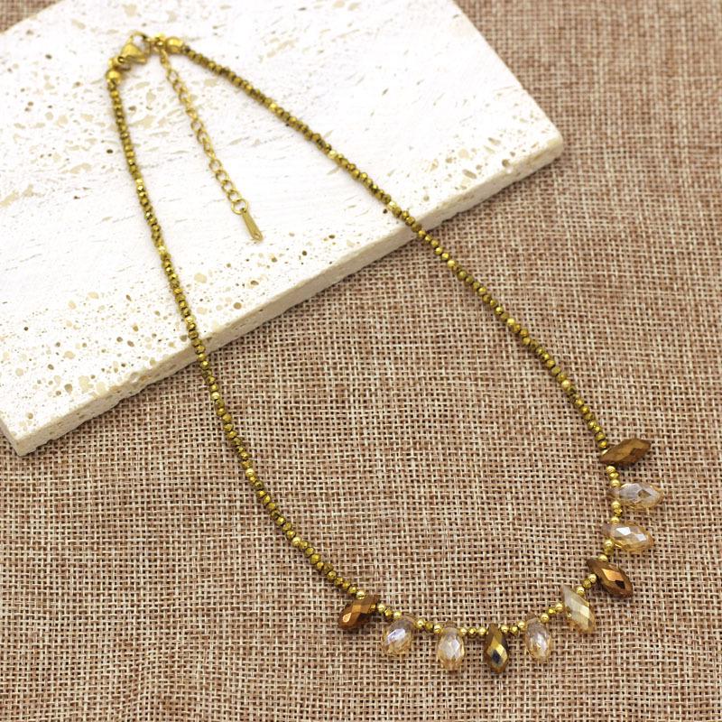 Vintage Bohemian Crystal Beaded Necklace with Faux Gemstones - High-End Faceted Clavicle Chain for Women