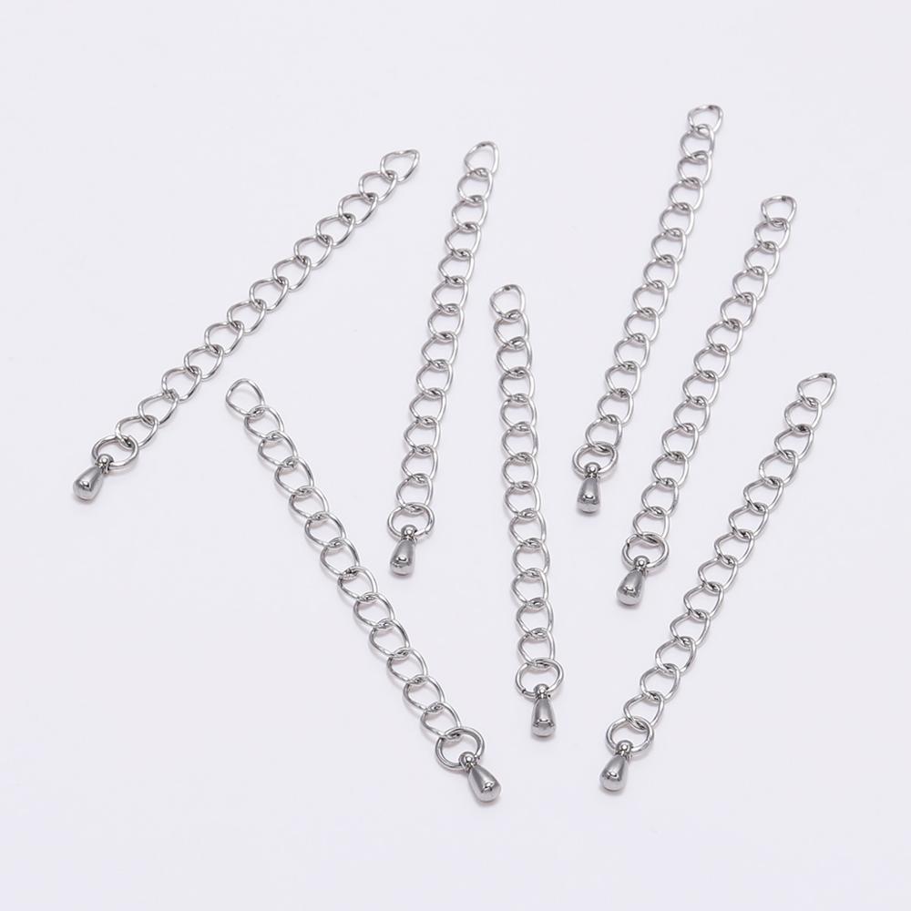 10pcs 50/70mm Stainless Steel Extension End Chain With Water Drop Bracelet Extension Tail Chain For DIY Jewelry Making Findings