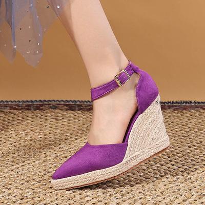 Fashion 10CM Spring Pointed Wedges Heel Single Shoes Platform High Heel Hollow Women's Shoes Straw Hemp Rope Sole Women's Sandals