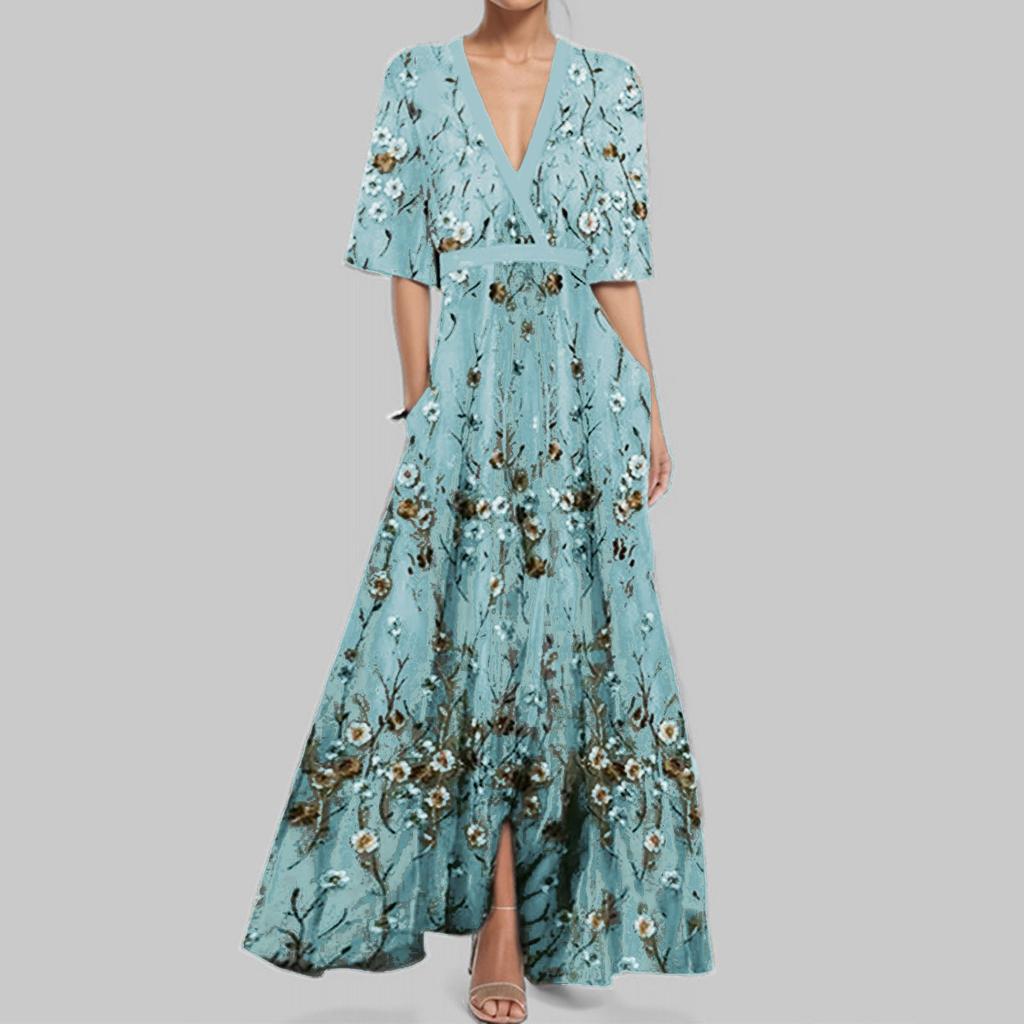 Women's Fashion Five Points Sleeve Shirt Dresses Holiday Dress Long Dress