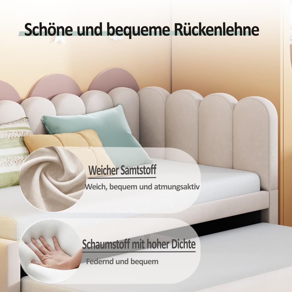 Canapé-lit Multifonctionnel 2-en-1 en L (90/180 x 200 cm), Lit rembourré en velours beige Gain de place Peut être utilisé comme lit d'enfant ou lit d'appoint.