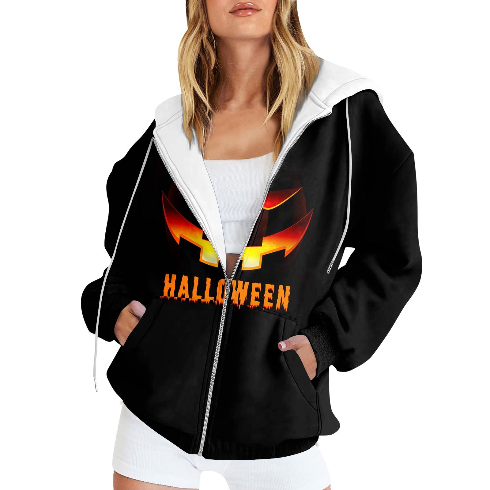 Женская мода повседневная толстовка с принтом на Хэллоуин осень-зима с длинным рукавом — фото 3