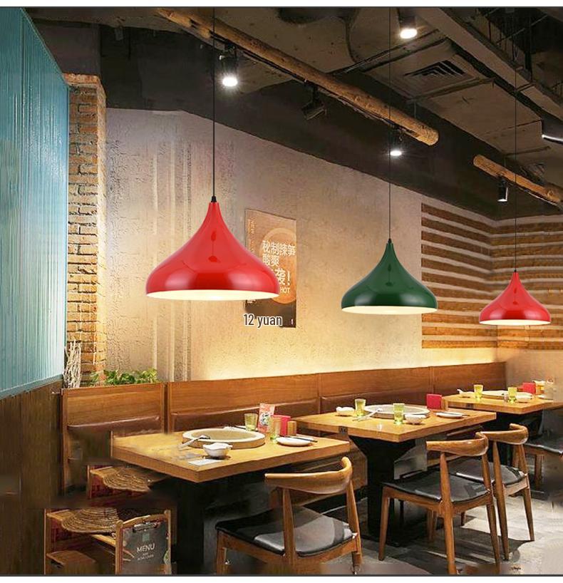 Vintage Hong Kong Industrial Red Hot Pot & BBQ Restaurant with Nostalgic Green Chandelier