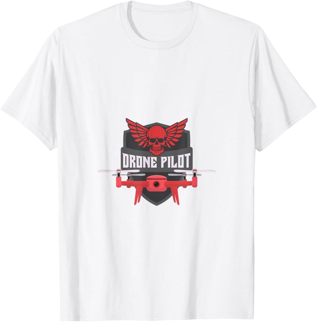 Drone Pilot Skull Wings Graphic Tee Soft Breathable Casual TShirt for Men