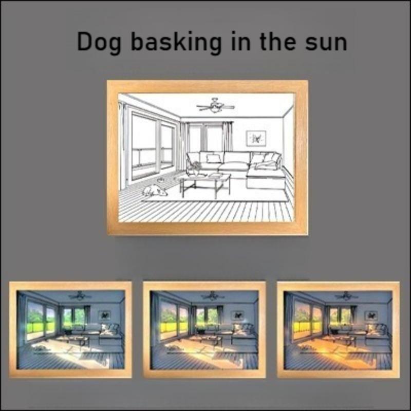 Beautiful LED Light Painting Indoor Sunlight Window Wooden Photo Light Dimming Wall Artwork Table Lamp Home Decor Night Lamp