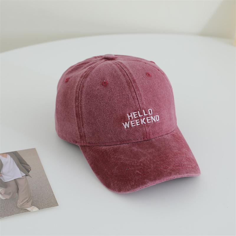 Original Korean Version of Old Multi-row Letter Embroidered Baseball Hat for Women Soft Top Baseball Hat Japanese Retro Sun Hat