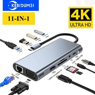 11 IN 1 USB C Hub Typ C Docking Station zu HDMI-kompatibel USB 3,0 Adapter PD 3,5mm Audio TF Kartenleser Volle Funktion Hub USB C Splitter