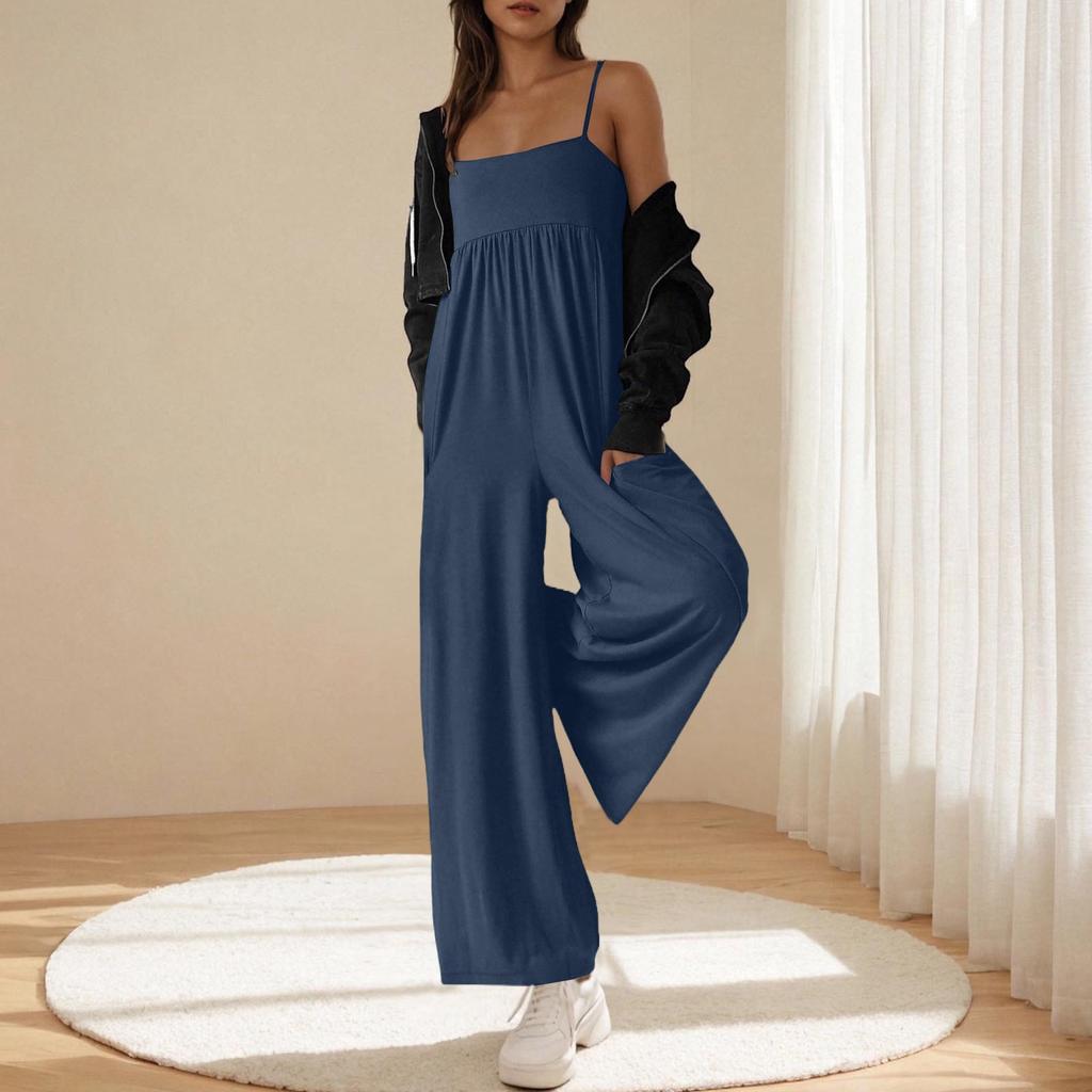 Women's Loose Casual Camisole Sleeveless Square Neck Slim Fit Wide Leg Jumpsuit Jumpsuit