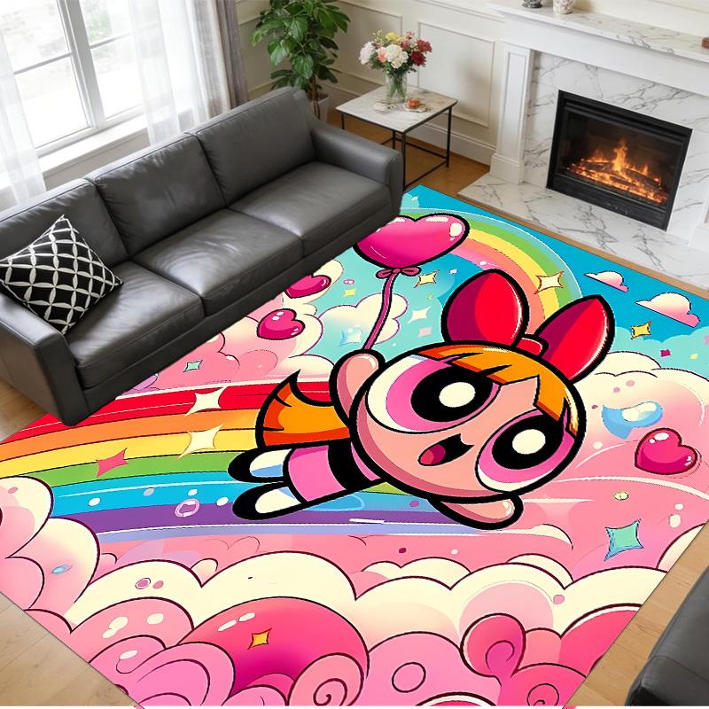 Anti‑Slip Crystal Velvet Floor Rug, The Powerpuff Girls Design Carpet for Indoor Living Bedroom Home Decoration