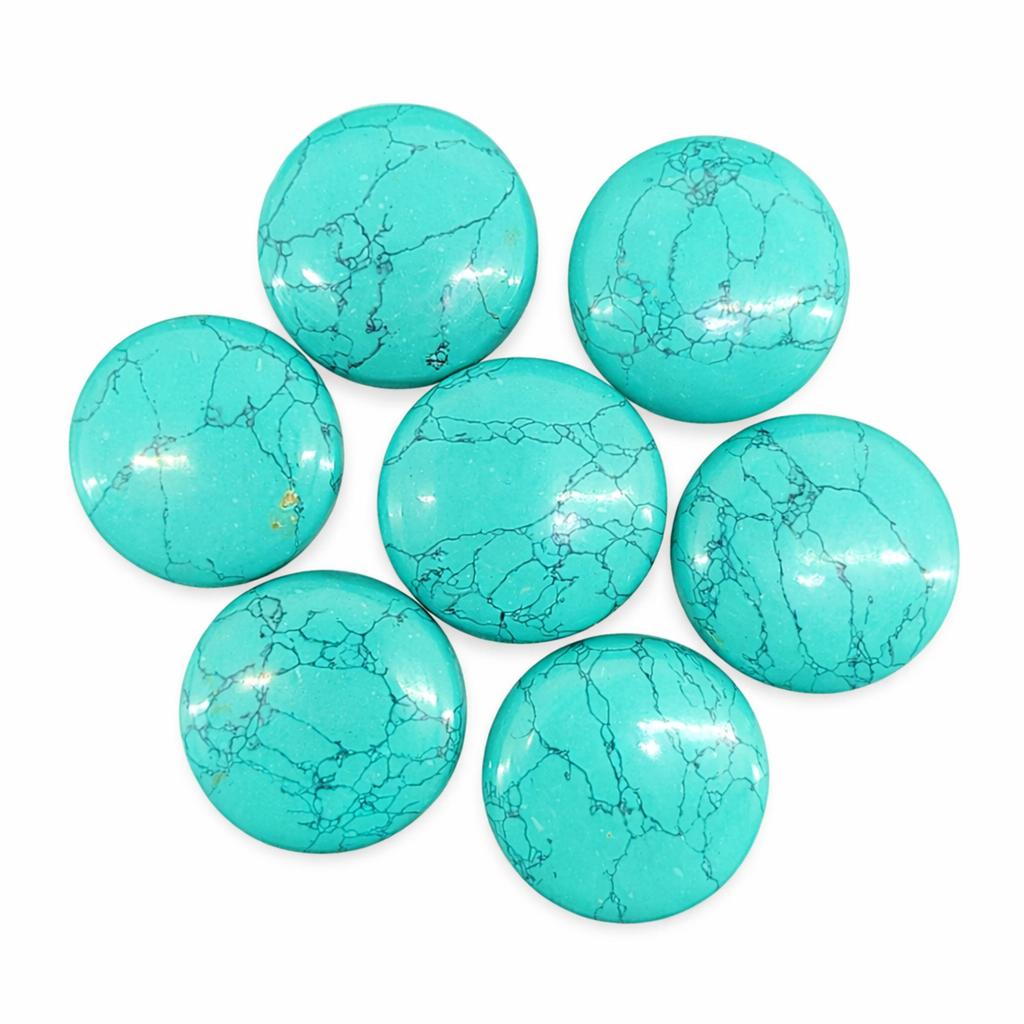 Lotto di Cabochon Rotondi di Turchese Verde, Pietre Preziose di Turchese, Pietre con Fondo Piatto per la Realizzazione di Gioielli, Fornitura per Anelli e Ciondoli