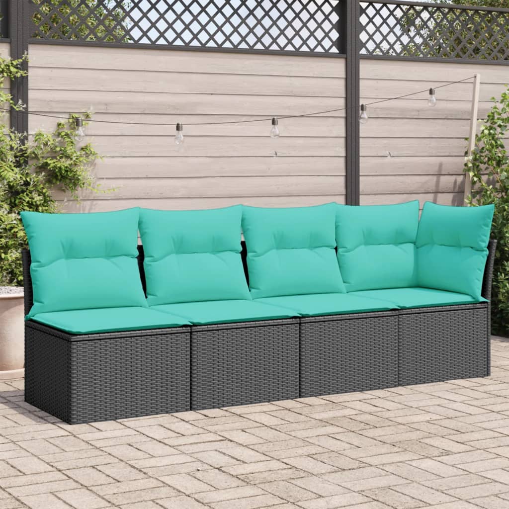 Garden Sofa with Cushions 4 Seater Black Poly Rattan