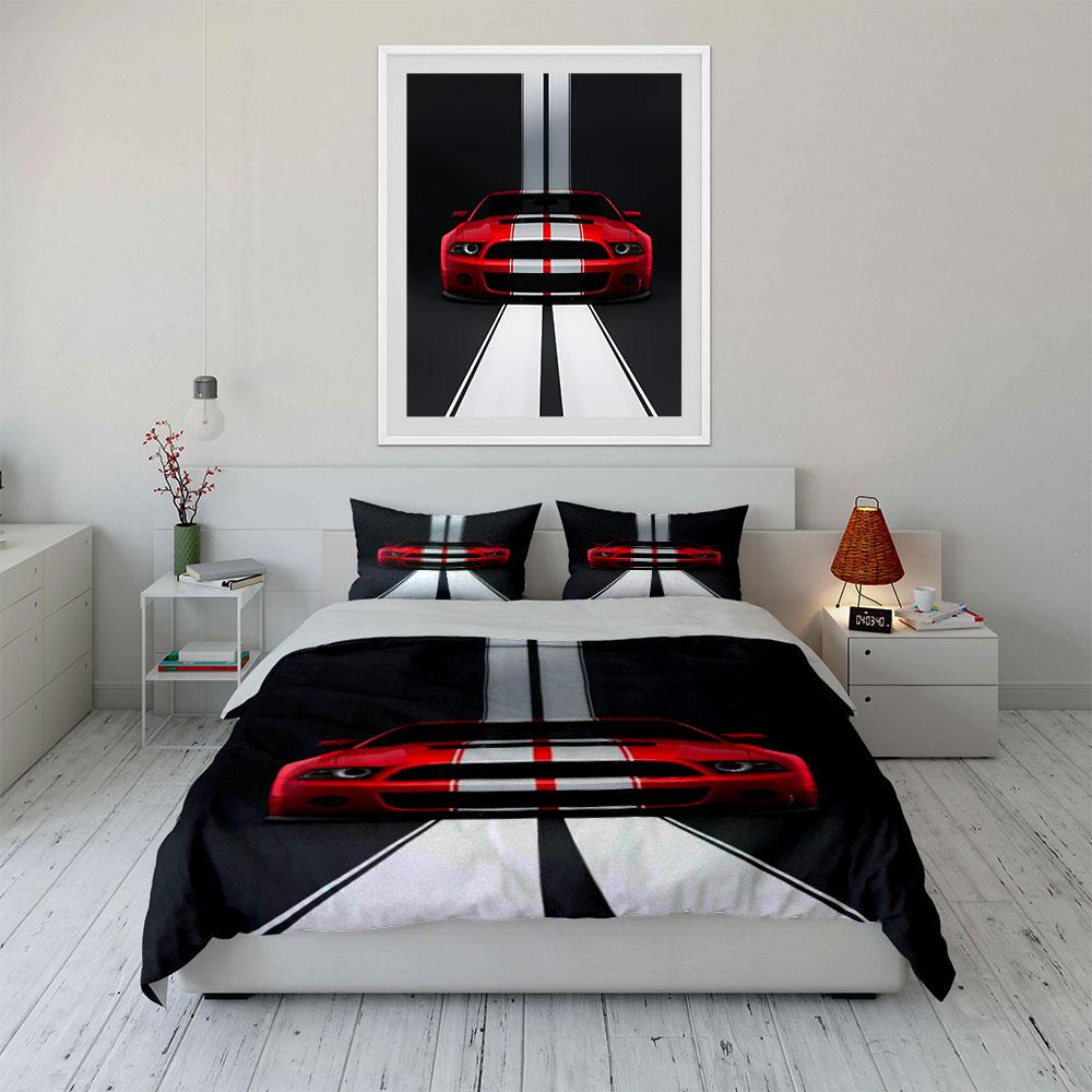 Red Car, White Stripes. Bedding Sets Duvet Cover Sets Duvet Covers Pillowcases(1* Duvet Cover 2* Pillowcases Without Duvet Insert)