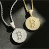 Bitcoin Coin Pendant with Copper Inlaid Zircon, Hip-hop Trend, Men's Personalized Necklace Accessories