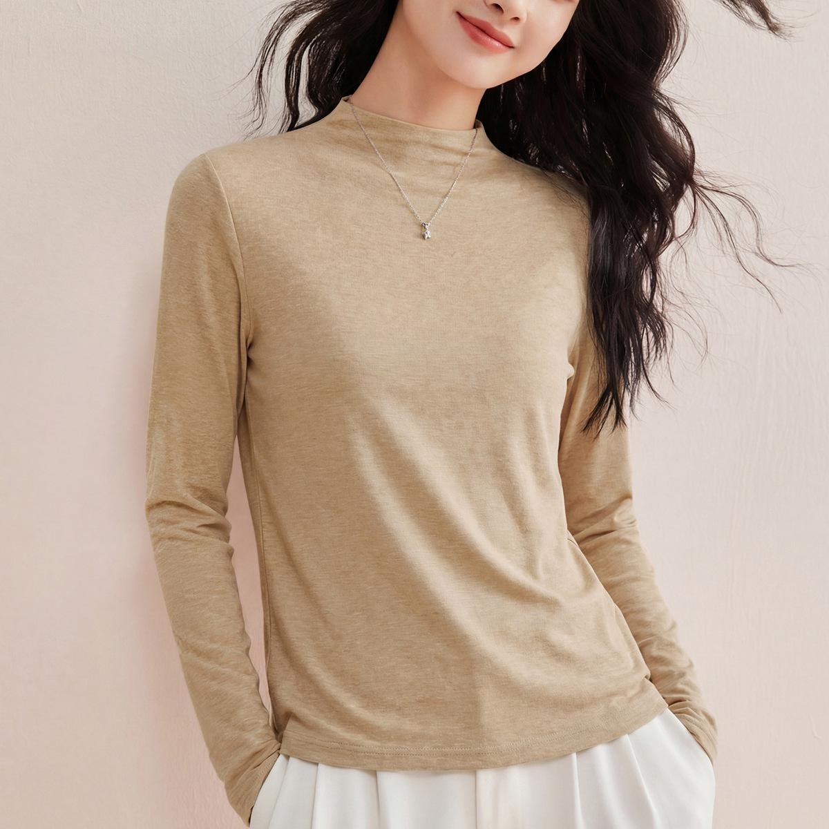 Slimming Long-Sleeve T-Shirt with Back Center Design, Lyocell Tencel Wool Base Layer for Women - Versatile Spring Top