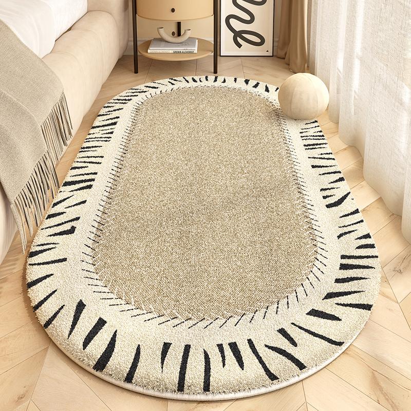 Retro Style Bedroom Decoration Plush Carpet Oval Bedside Rug Fluffy Soft Carpets for Living Room Home Washable Thicken Floor Mat
