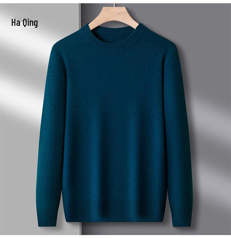 Men's Casual Solid Color Knit Wool Sweater - Fall/Winter Warm Base Layer, Round Neck