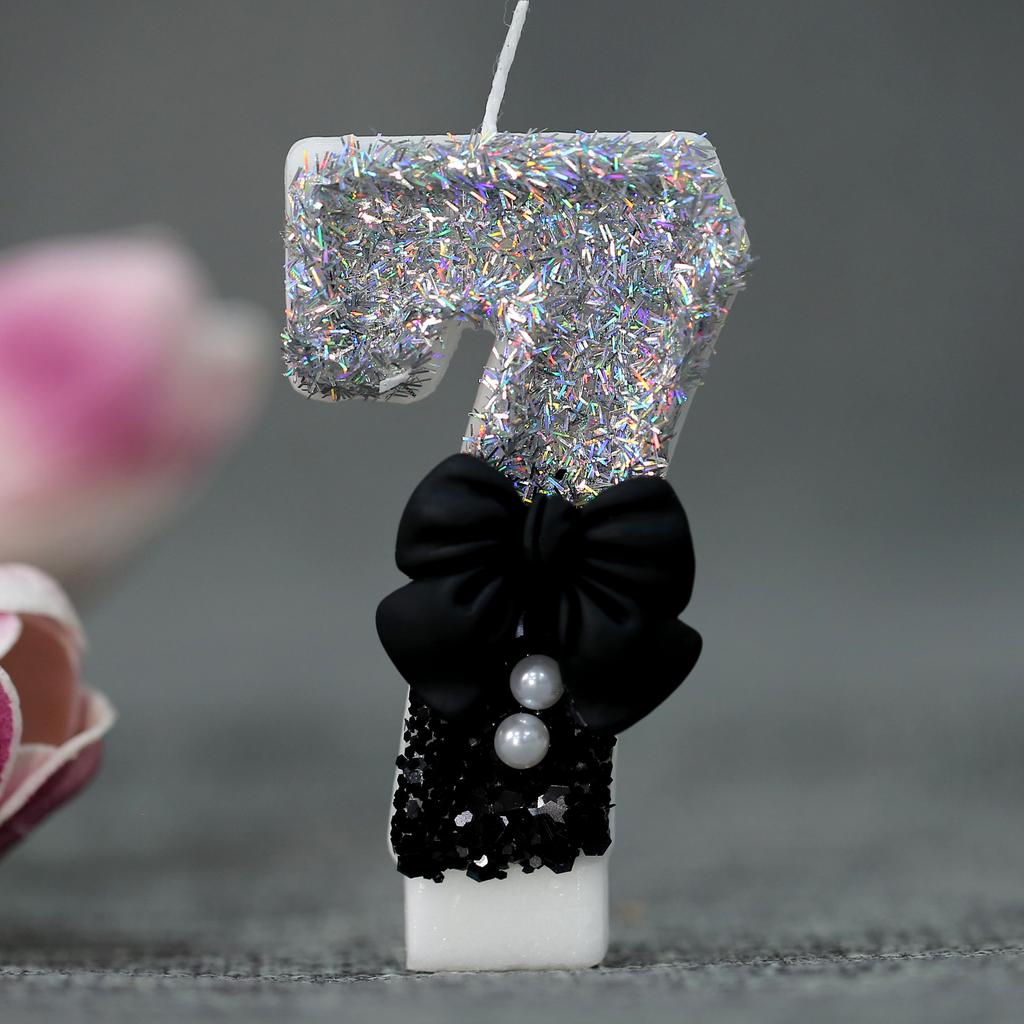 0-9 Birthday Candles, 2.95 Inch Pink Bow Glitter Number Candles Cake Topper Decorations for Kids Girls Adults Birthday Wedding A