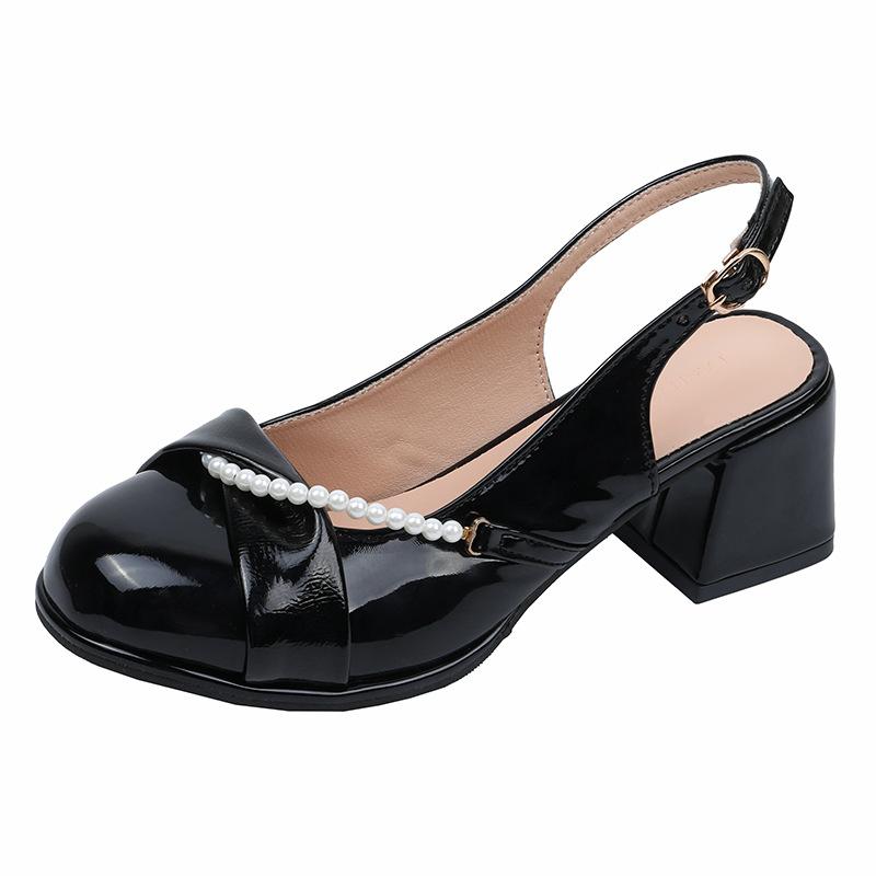With skirt Mary Jane shoes small fragrant wind light mouth thick heel sandals 2025 spring and summer new retro round head high heels women