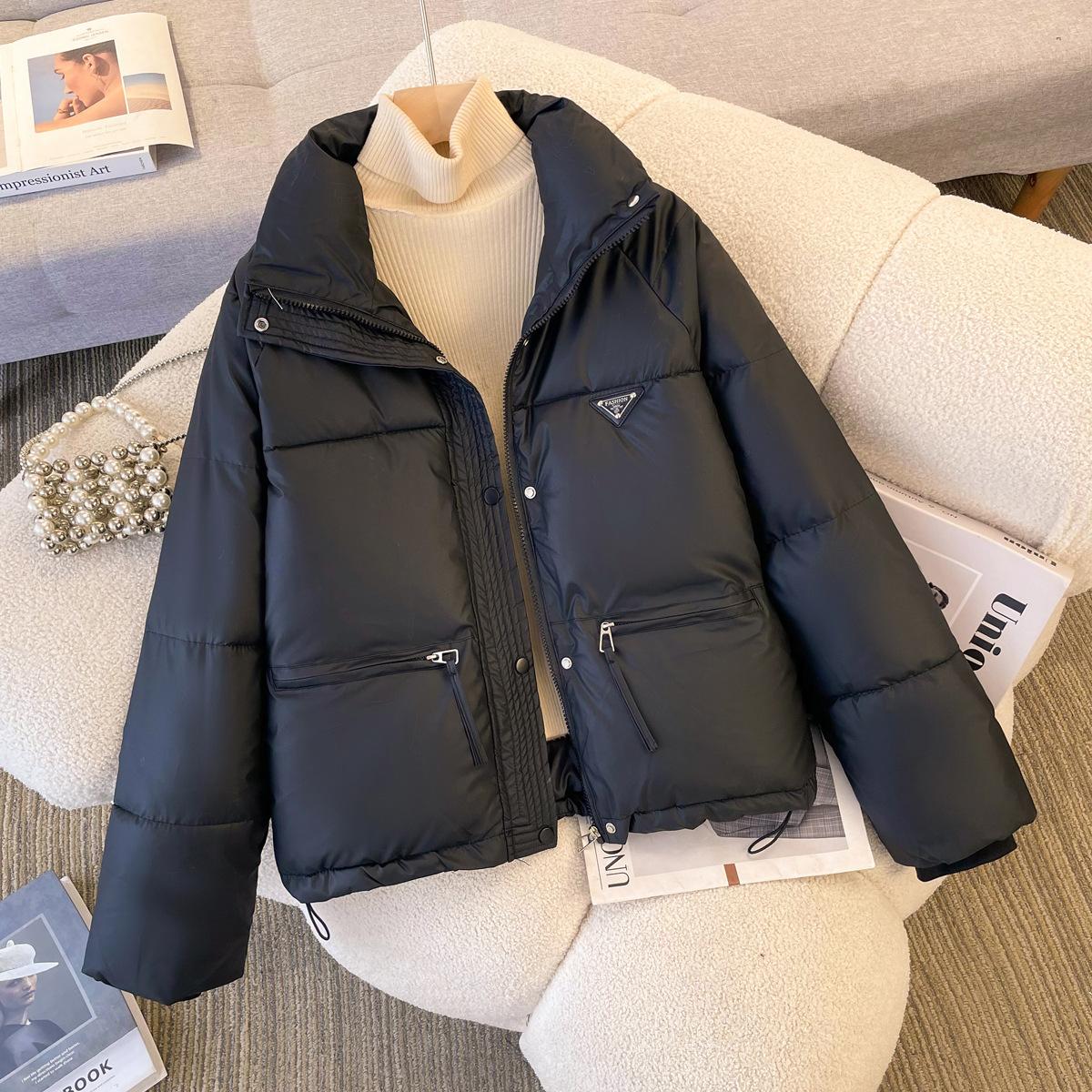 

2025 хлопковая одежда женская короткая зимняя стойка воротник модная новая хлопковая одежда женская утолщенная холодостойкая одежда стиль воротника куртка M чёрный