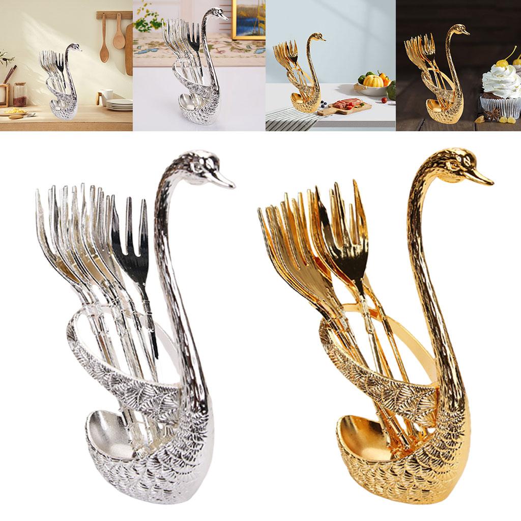 Swan Dinnerware Set Zinc Alloy Gifts 6 Forks Swan Base Utensils Flatware for Tea Fruit Kitchen Banquet Countertop