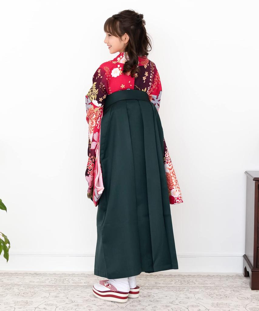 Hakama für die Abschlussfeier, einfach anzuziehen, Hakama mit niedriger Taille für Grundschulmädchen, Scarlet [KYOETSU], 5-teilig (Kimono, Hakama,