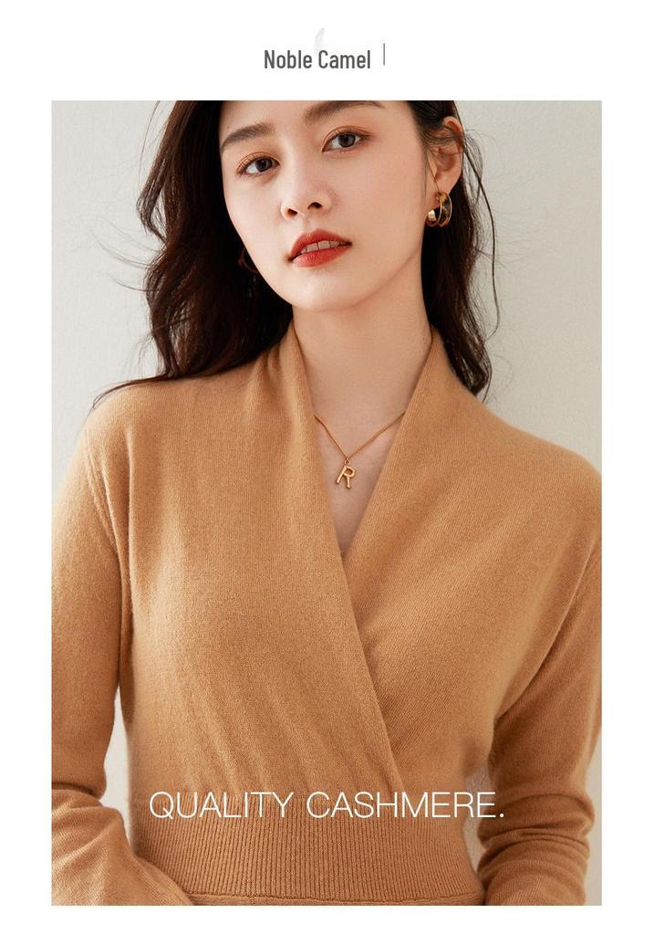 Autumn/Winter Cashmere Cross-Collar Long Knit Dress - Slim-Fit Skirt for Elegant and Commuting Style