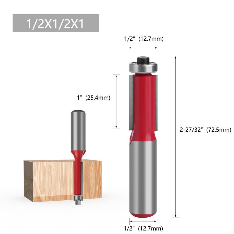 1/2 Shank End Dual Flutes Ball Bearing Flush Router Bit Straight Shank Trim Wood Milling Cutters for Woodworking