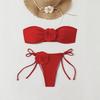European and American Solid Color Rose Tube Top Bikini Drawstring Strap Split Swimsuit