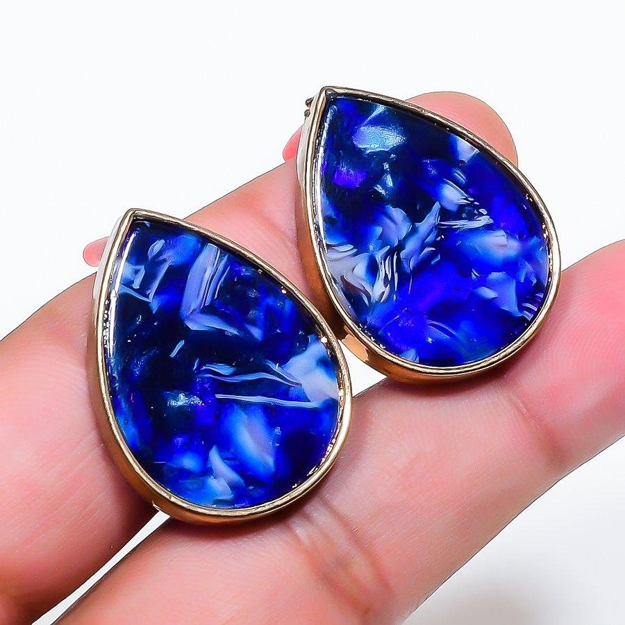 Natural Dichroic Glass Gemstone Brass Jewelry Earring 1.18  RE-43