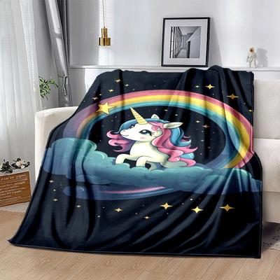 1pc Unicorn Printing Lightweight Flannel Blanket, Comfortable and Warm Blanket, for Camping Sofa Bed and Couch Office, Gift