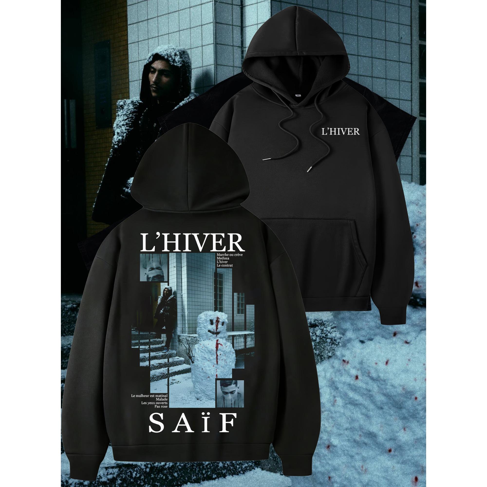 

Rapper L HIVER Saif Album 2025 New Hoodie Men s Hip Hop Fleece Pullover Sweatshirt Retro Long Sleeve Oversized Hoody Streetwear M