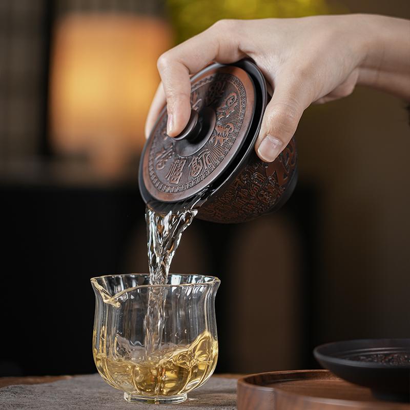 Jianshui Clay Purple Pottery Gaiwan Ceramic Handmade Household Kung Fu Tea Set Tea Bowl Tea Cup Tea Maker Tea Ceremony