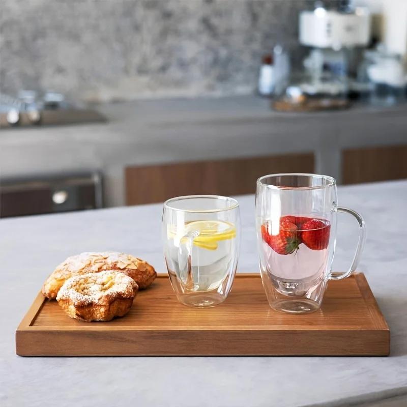 2/4/6PCS 350ML Double Wall Glass Coffee Mug With Handle Transparent Glass Cappuccino Cup Coffee Milk Tea Juice Tea Cup