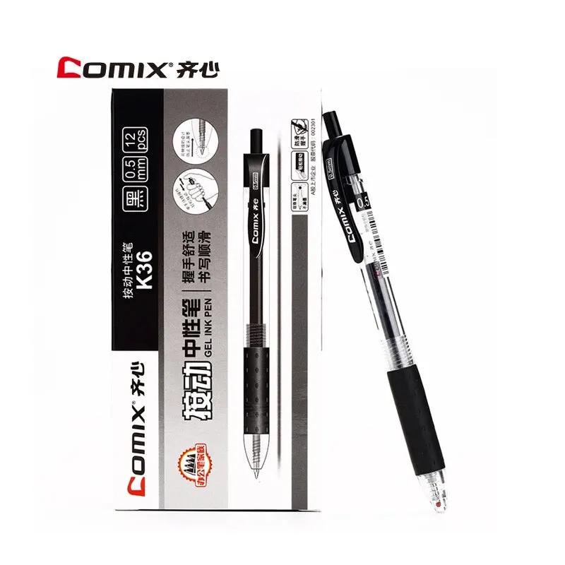 

12 шт./кор. гелевые ручки Comix Push, черные, с выдвижным наконечником, 0,5 мм, сменные стержни для гладкого письма, школьные и канцелярские принадлежности black чёрный