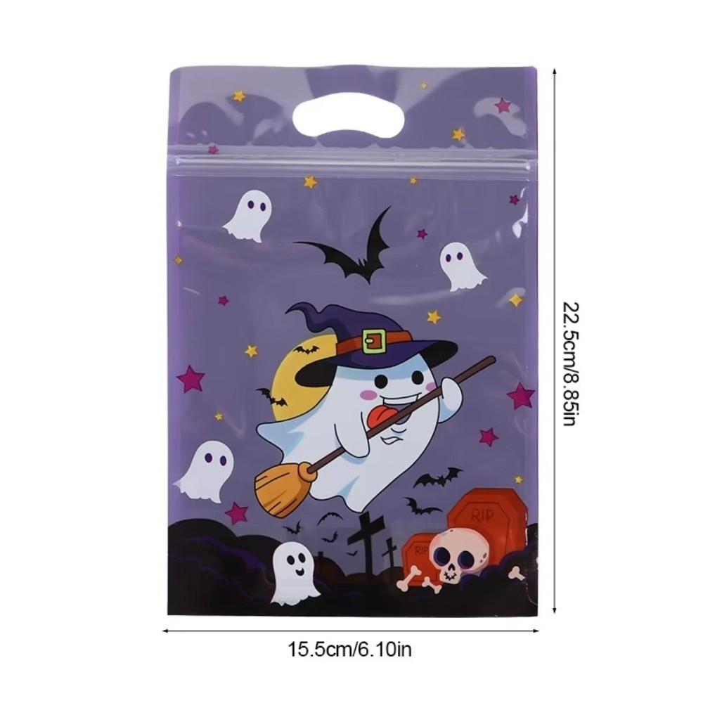 50Pcs New Cartoon Halloween Candy Bag Zipper Closure Pumpkin Ghost Snack Gift Bags Reusable Halloween Cookie Bag Trick or Treat