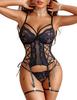 Avidlove Lingerie Set for Women Lace Corset and Panty Outfits Garter Belt Lingerie Teddy Babydoll