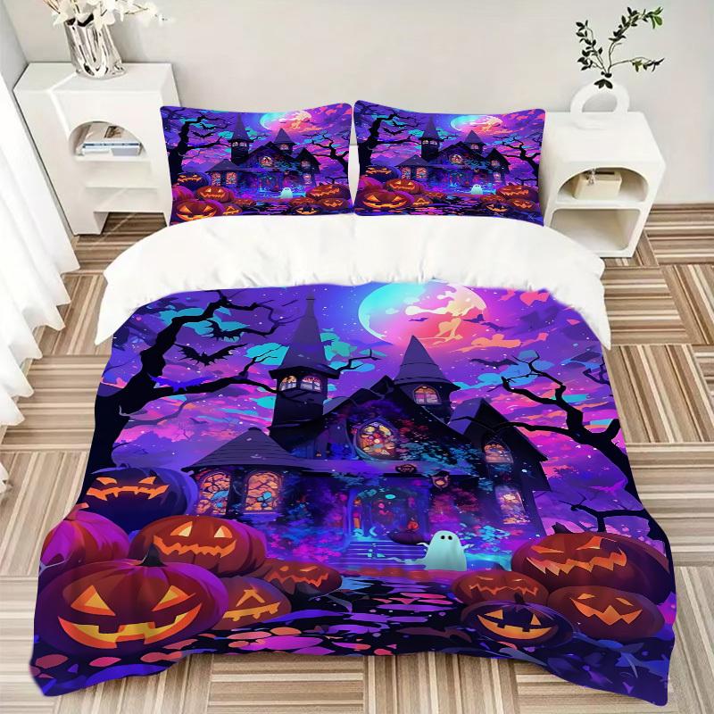 3pc Halloween Haunted Cover Set - 1 Quilt Cover + 2 Pillowcases, All Seasons Bedroom Setting, Perfect for Home024