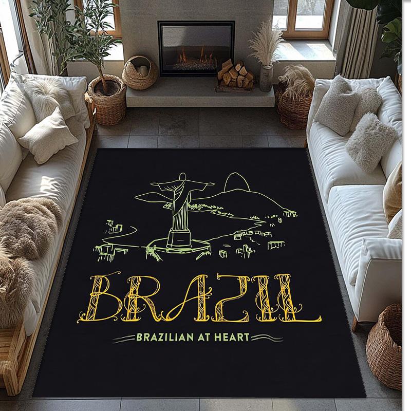 Brazil national football team Printed Flannel Area Rug Non Slip Soft Polyester Floor Carpet Indoor Decor Mat for Bedroom Living Room Sofa