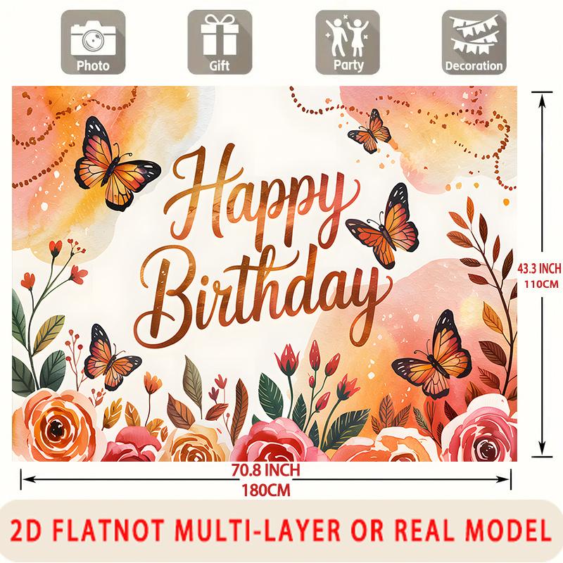 Party Backdrop Happy Birthday Birthday Floral Butterfly Photo Booth Background Front Door Decor