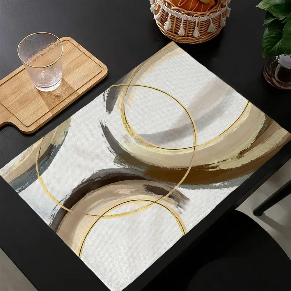 

Contours of Tranquility pattern Print Linen Dining Table Mats Kitchen Placemat 30X45cm Coasters Pads Bowl Cup Mat 30x45cm-4PC