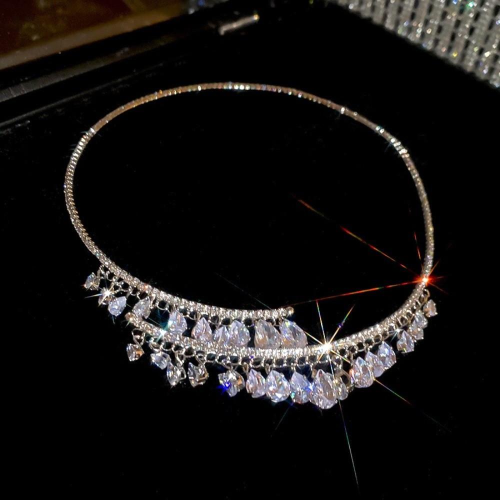 Shining Bridal Tassel Necklaces Crystal Neck Chain Choker Water Drop Rhinestone Jewelry Women
