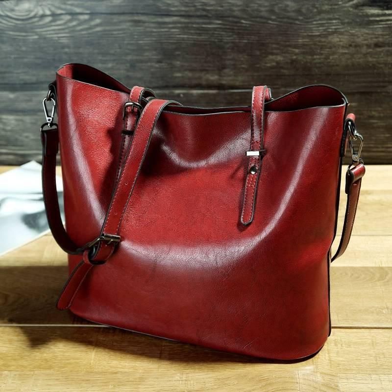 Retro Fashion Women Solid Colours Leather Tote Bag Large Waterproof Capacity