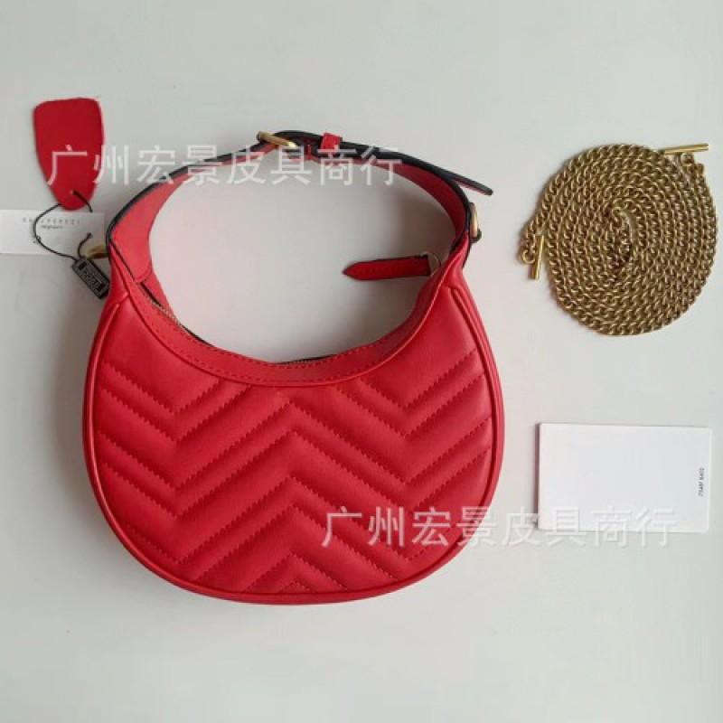 Marmont Chain Women's Bag Wavy Pattern Half-moon Underarm One-shoulder Portable Moon