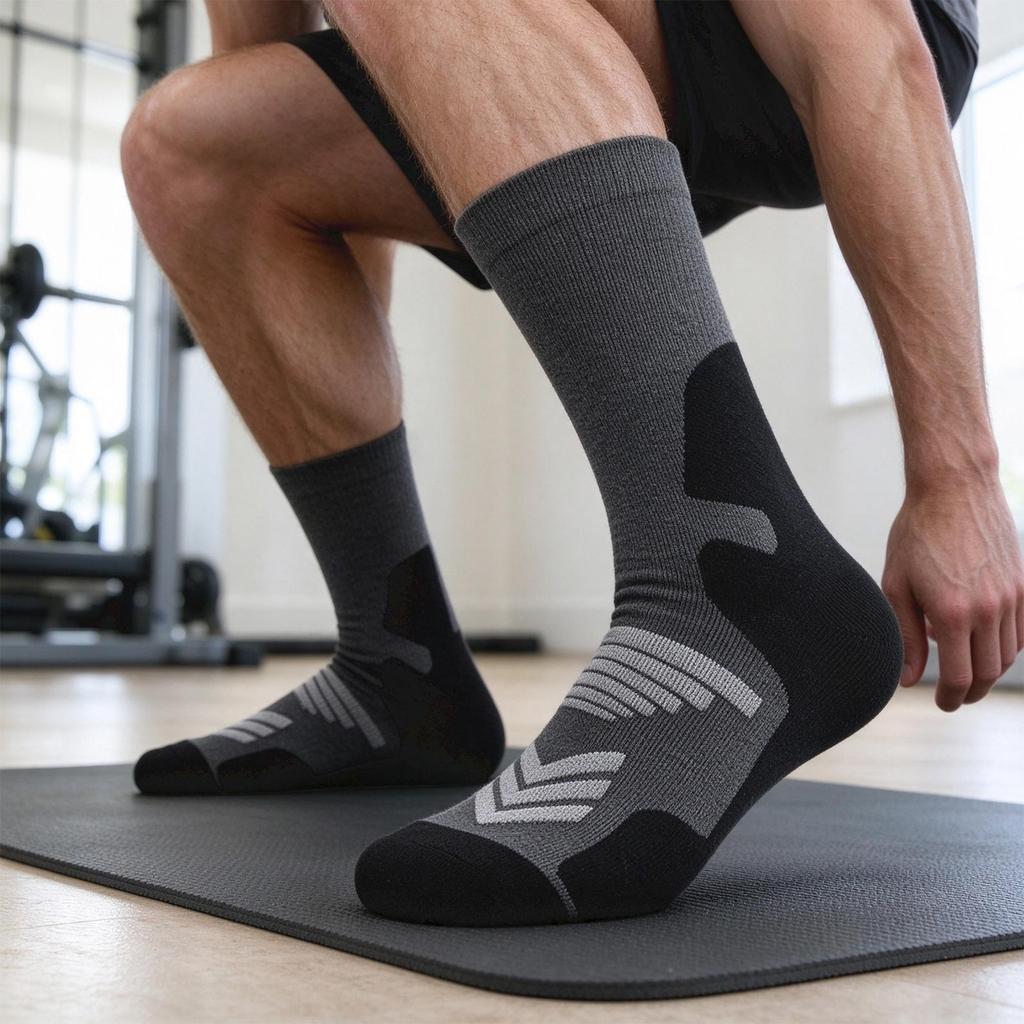 Men's Cushioned Wool Hiking Socks, Breathable Mid- Outdoor Trekking Socks