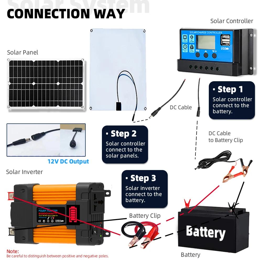Solar Power 6000W Group Inverter Flexible Solar Panels Charge/discharge Controller 12V To 220V/110V Solar System Car Camping RV