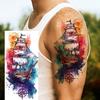 1 Foglio Impermeabile Nave Pirata Vela Tatuaggi Temporanei Per Uomo Donna Bussola Realistica Orologio Tatuaggio Finto Adesivo Lunga Durata