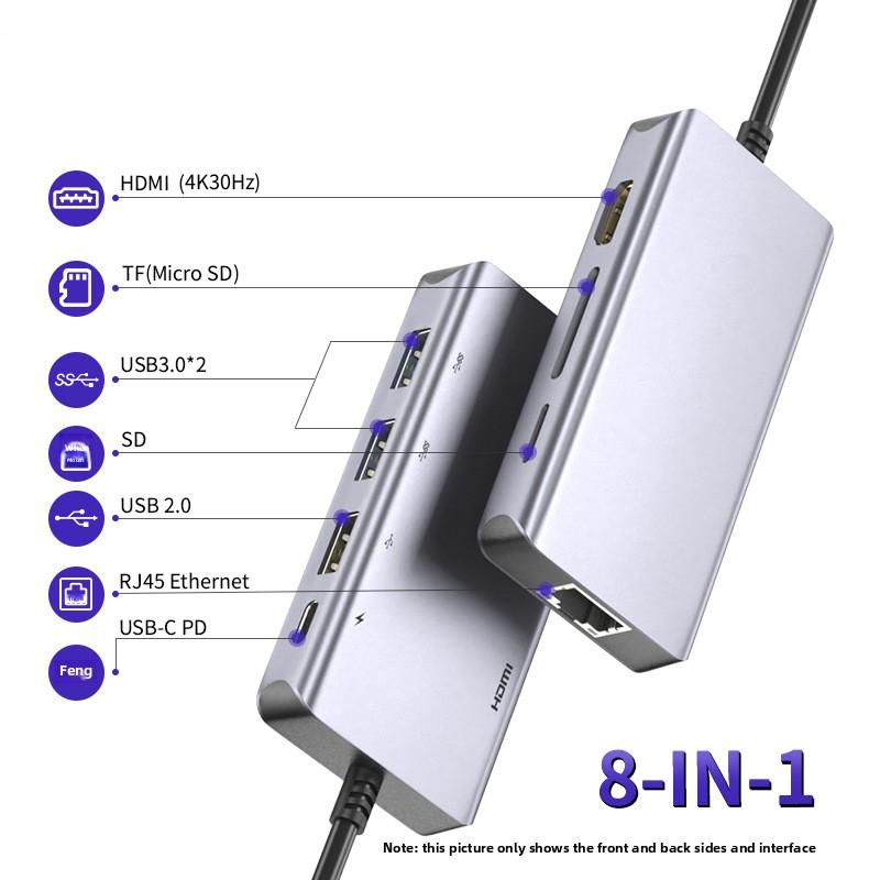 8 In 1 Type C Hub with 4K HDMI USB 3 0 Gigabit Ethernet Port for Laptop MacBook