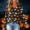 Women's V-Neck Long Sleeve Lightweight Halloween Print Blouse for Casual Wear