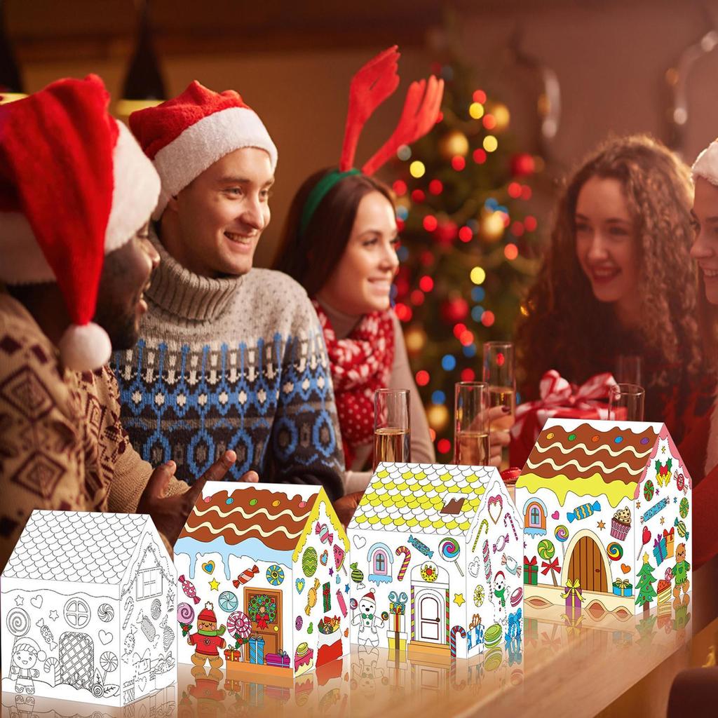 12pcs Christmas Paper Colored Houses DIY Handmade Colored Cardboard Houses Holiday Party Gifts For Teens Girls boys