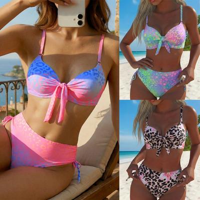 Europeo y Americano Nuevo Estampado de Leopardo Sexy con Tirantes Dividido Traje de Baño Bikini para Mujer Bikini